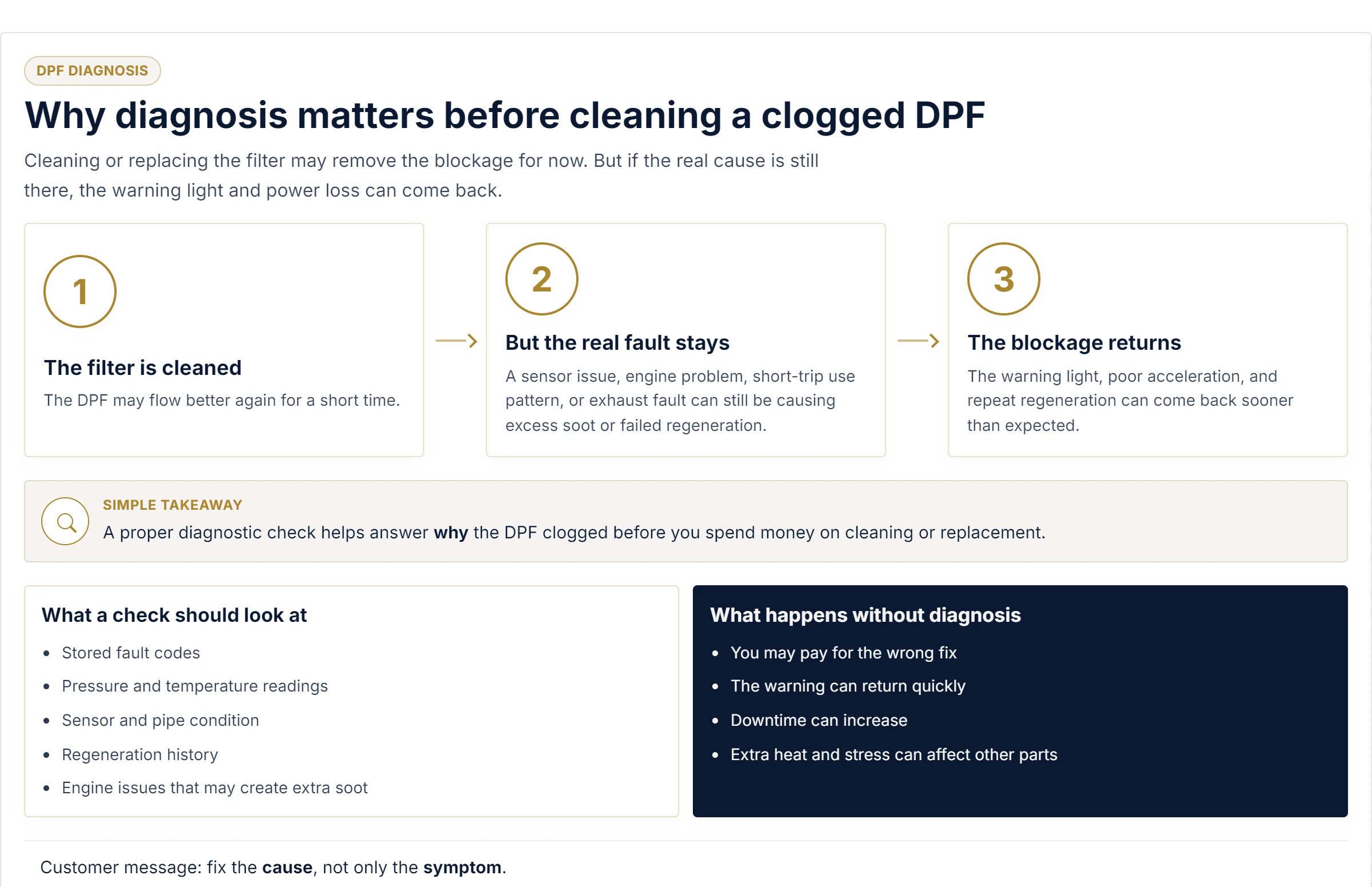 Why diagnosis matters before cleaning a clogged DPF